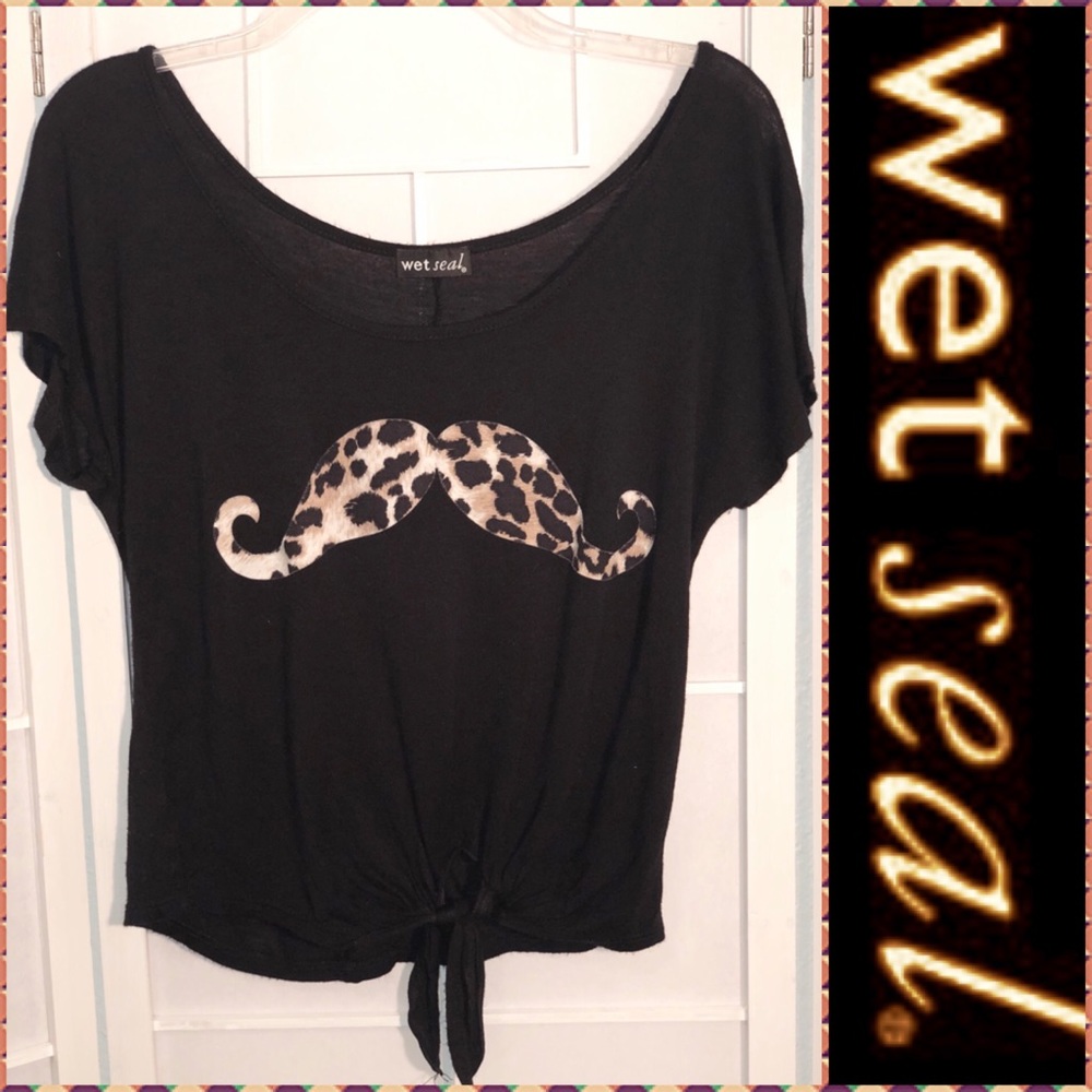 Wet Seal Animal Print Mustache Crop Top